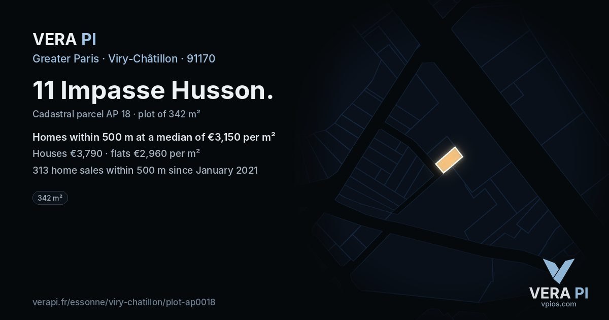 11 Impasse Husson, Viry-Châtillon at night – the plot lit, the parcels around coloured by the prices near them