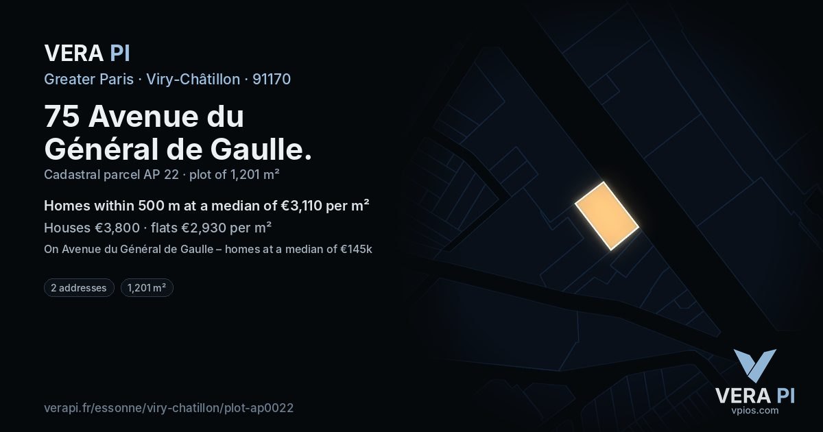 75 Avenue du Général de Gaulle, Viry-Châtillon at night – the plot lit, the parcels around coloured by the prices near them