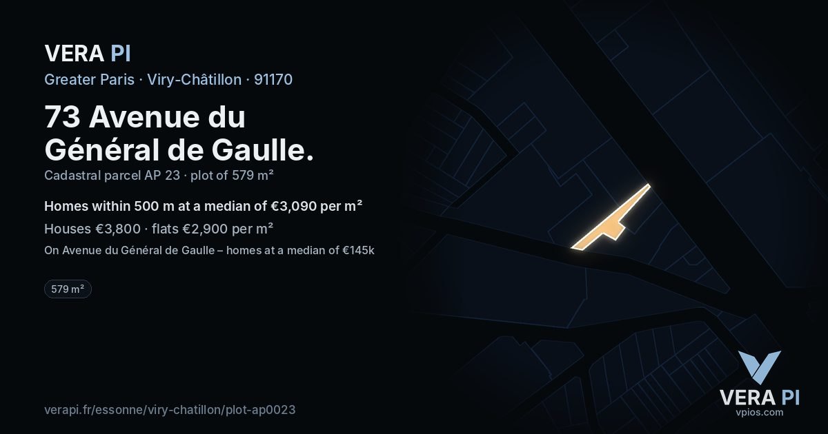 73 Avenue du Général de Gaulle, Viry-Châtillon at night – the plot lit, the parcels around coloured by the prices near them