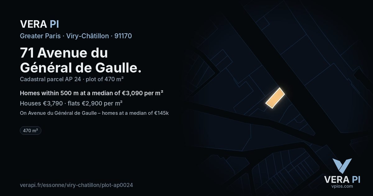 71 Avenue du Général de Gaulle, Viry-Châtillon at night – the plot lit, the parcels around coloured by the prices near them