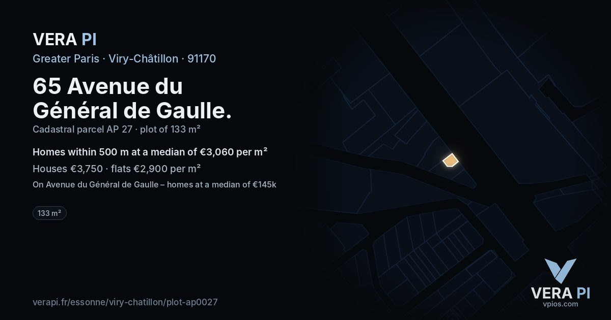 65 Avenue du Général de Gaulle, Viry-Châtillon at night – the plot lit, the parcels around coloured by the prices near them