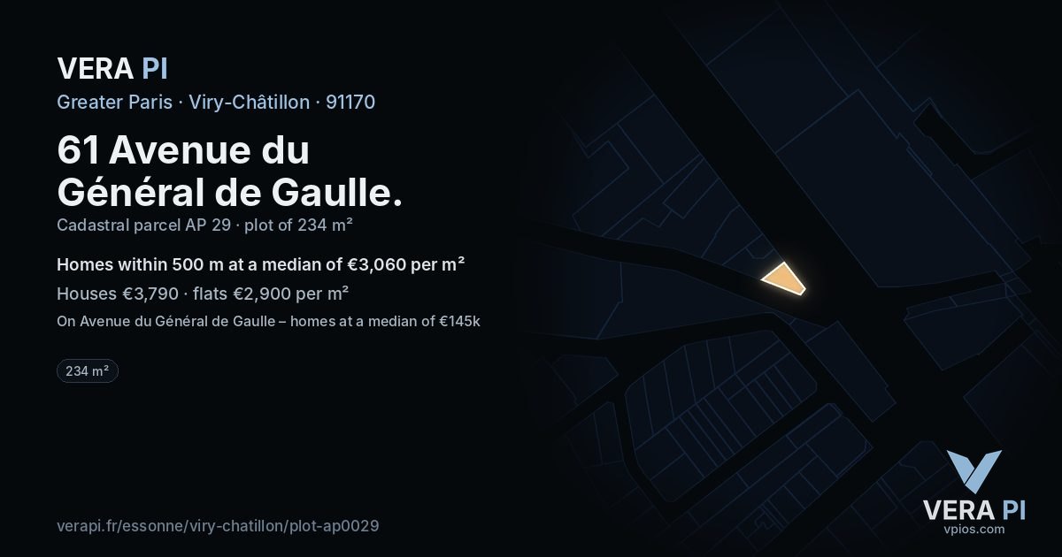 61 Avenue du Général de Gaulle, Viry-Châtillon at night – the plot lit, the parcels around coloured by the prices near them