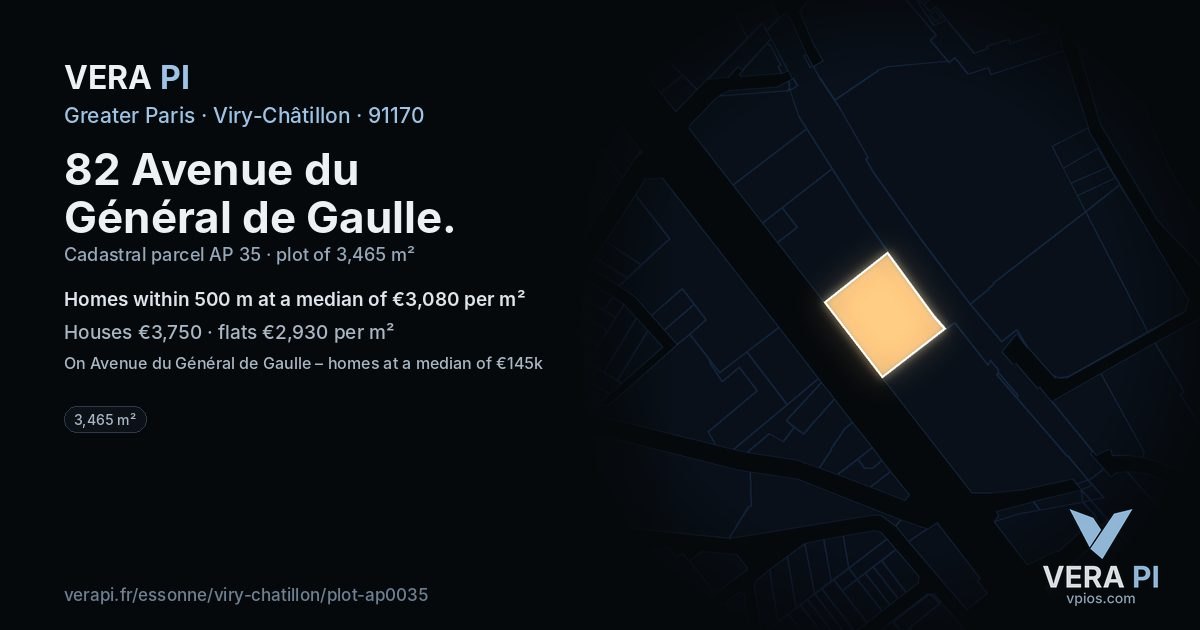 82 Avenue du Général de Gaulle, Viry-Châtillon at night – the plot lit, the parcels around coloured by the prices near them