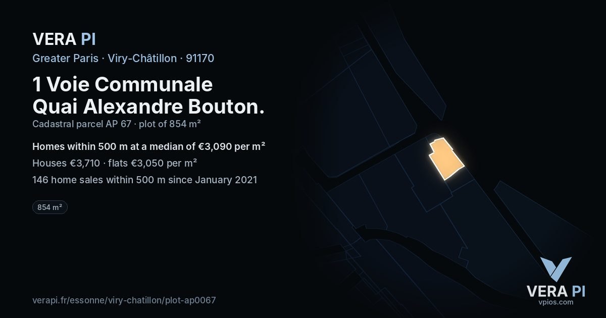 1 Voie Communale Quai Alexandre Bouton, Viry-Châtillon at night – the plot lit, the parcels around coloured by the prices near them