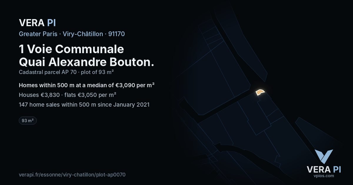 1 Voie Communale Quai Alexandre Bouton, Viry-Châtillon at night – the plot lit, the parcels around coloured by the prices near them