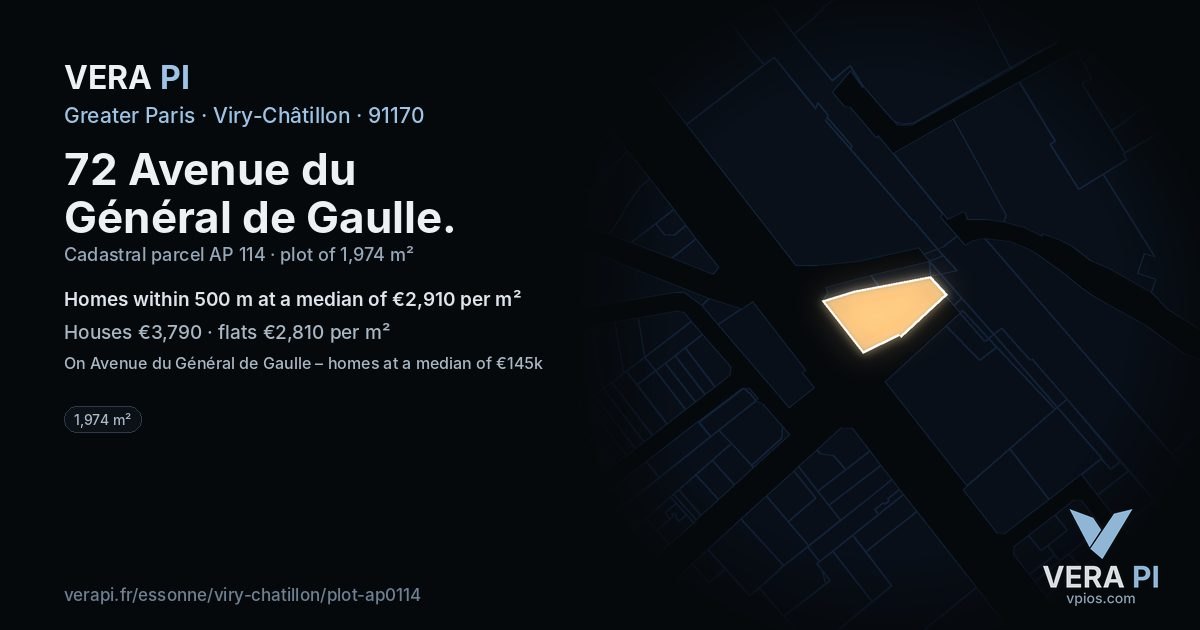 72 Avenue du Général de Gaulle, Viry-Châtillon at night – the plot lit, the parcels around coloured by the prices near them