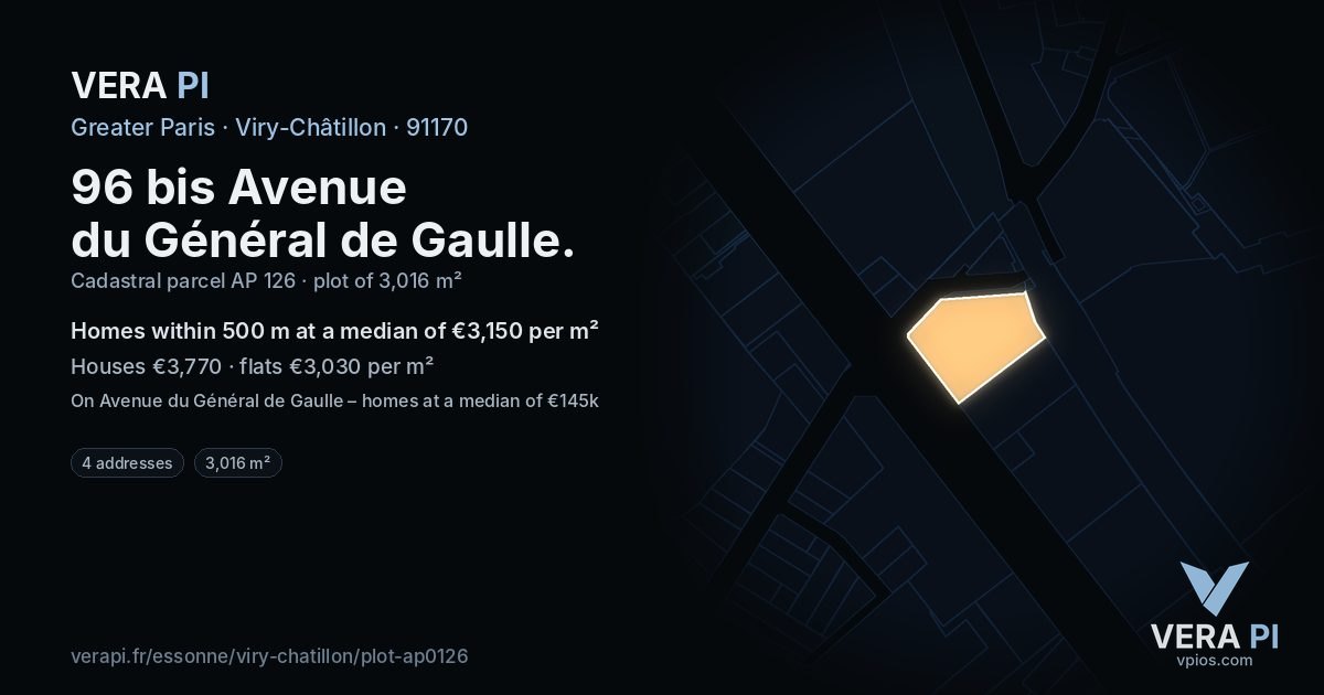 96 bis Avenue du Général de Gaulle, Viry-Châtillon at night – the plot lit, the parcels around coloured by the prices near them