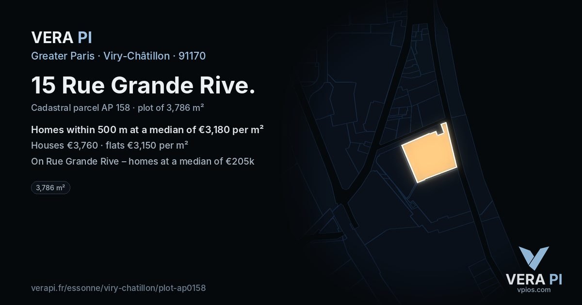 15 Rue Grande Rive, Viry-Châtillon at night – the plot lit, the parcels around coloured by the prices near them