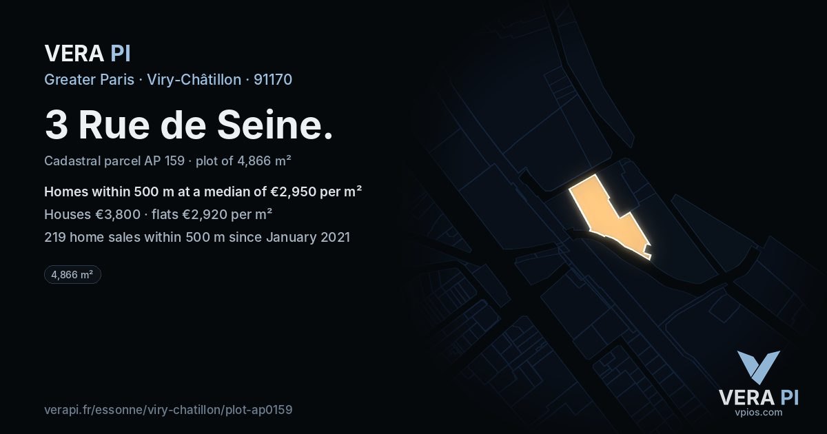 3 Rue de Seine, Viry-Châtillon at night – the plot lit, the parcels around coloured by the prices near them