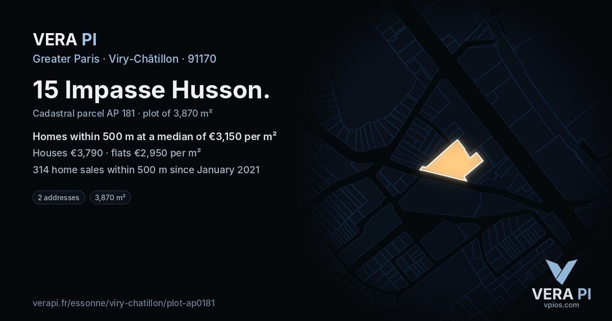 15 Impasse Husson, Viry-Châtillon at night – the plot lit, the parcels around coloured by the prices near them