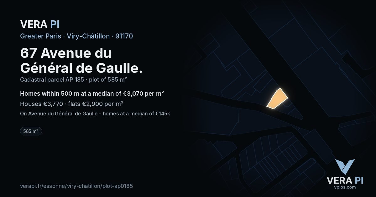 67 Avenue du Général de Gaulle, Viry-Châtillon at night – the plot lit, the parcels around coloured by the prices near them