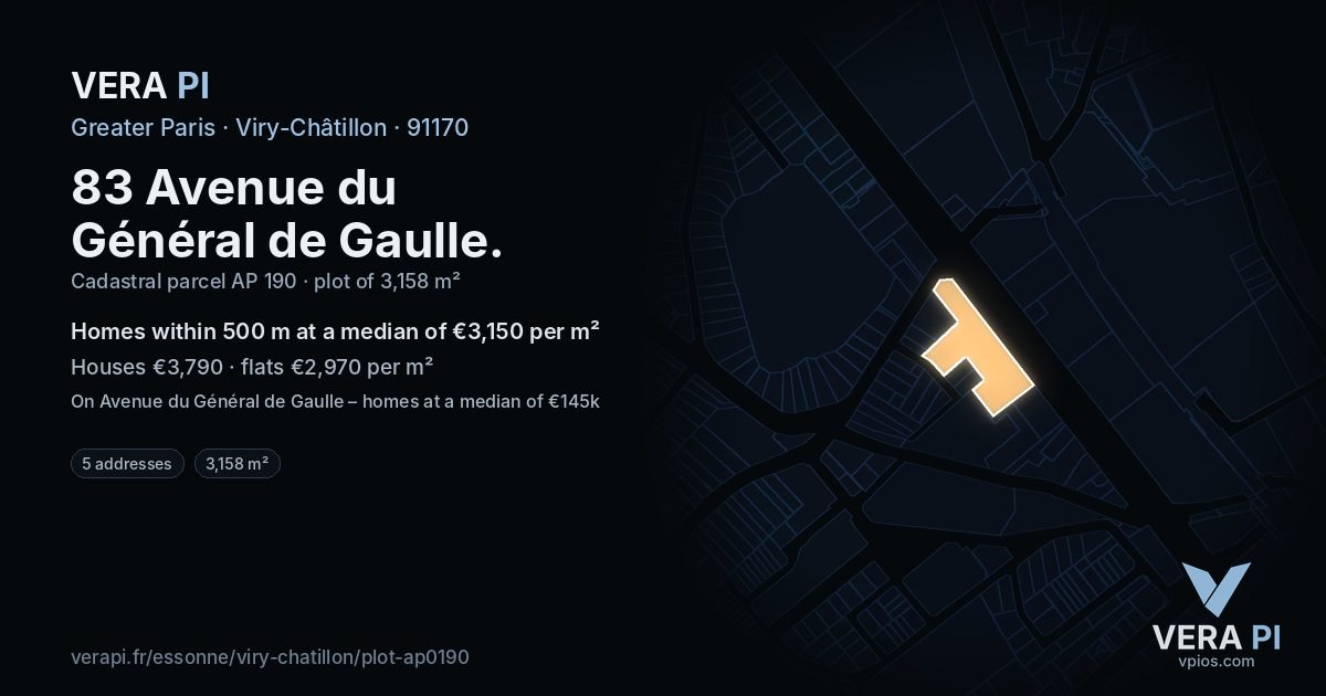83 Avenue du Général de Gaulle, Viry-Châtillon at night – the plot lit, the parcels around coloured by the prices near them