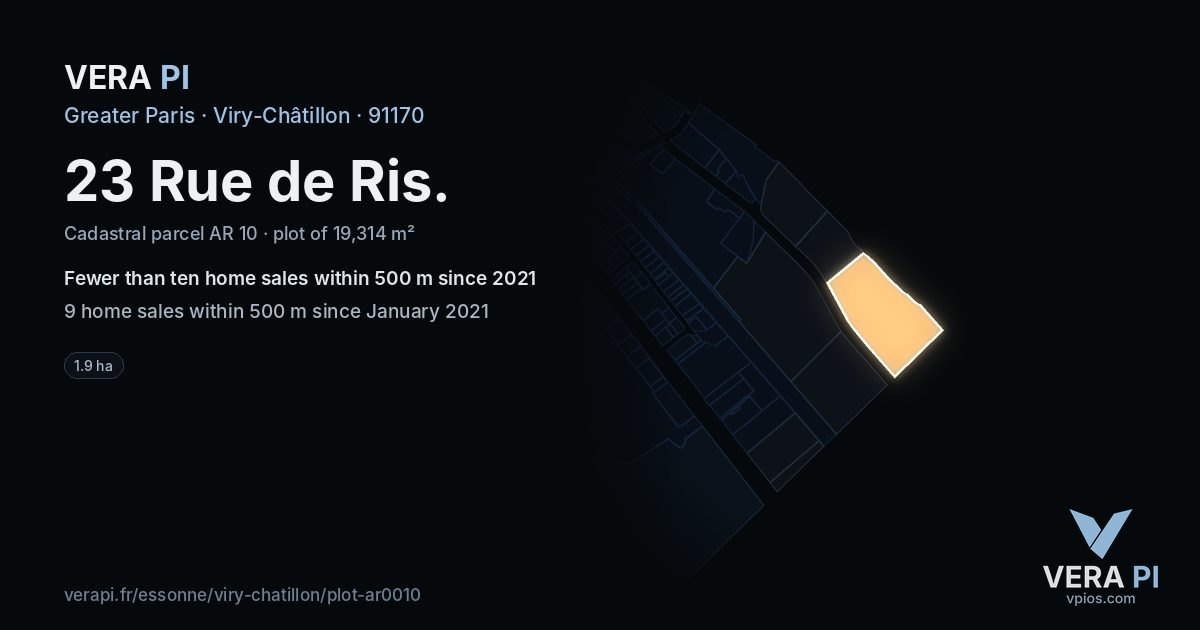 23 Rue de Ris, Viry-Châtillon at night – the plot lit, the parcels around coloured by the prices near them