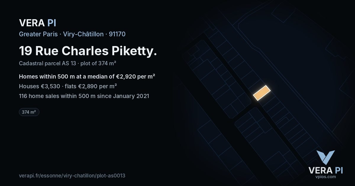 19 Rue Charles Piketty, Viry-Châtillon at night – the plot lit, the parcels around coloured by the prices near them