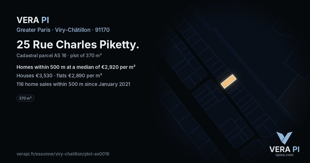 25 Rue Charles Piketty, Viry-Châtillon at night – the plot lit, the parcels around coloured by the prices near them