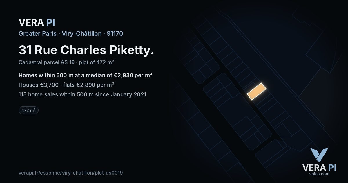 31 Rue Charles Piketty, Viry-Châtillon at night – the plot lit, the parcels around coloured by the prices near them