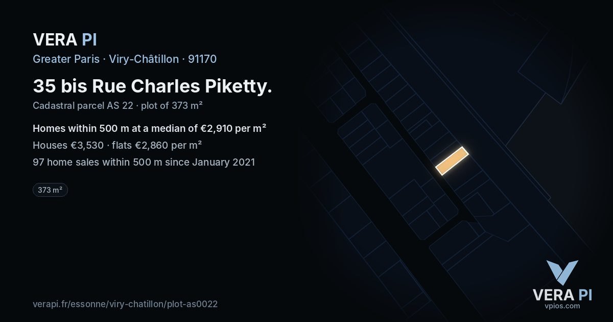35 bis Rue Charles Piketty, Viry-Châtillon at night – the plot lit, the parcels around coloured by the prices near them