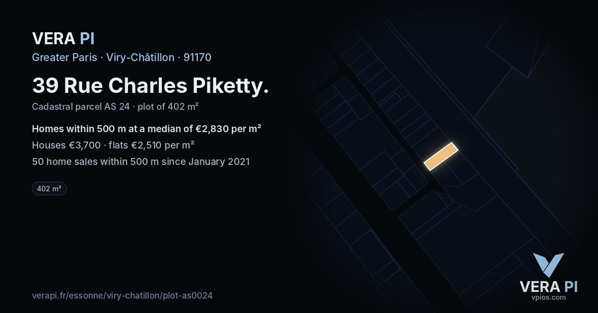39 Rue Charles Piketty, Viry-Châtillon at night – the plot lit, the parcels around coloured by the prices near them