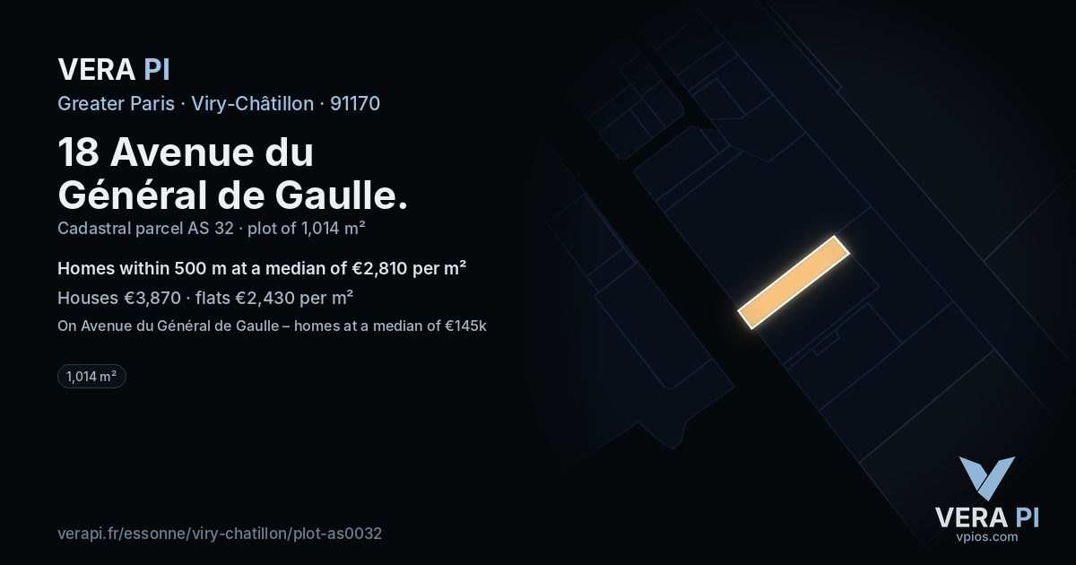 18 Avenue du Général de Gaulle, Viry-Châtillon at night – the plot lit, the parcels around coloured by the prices near them