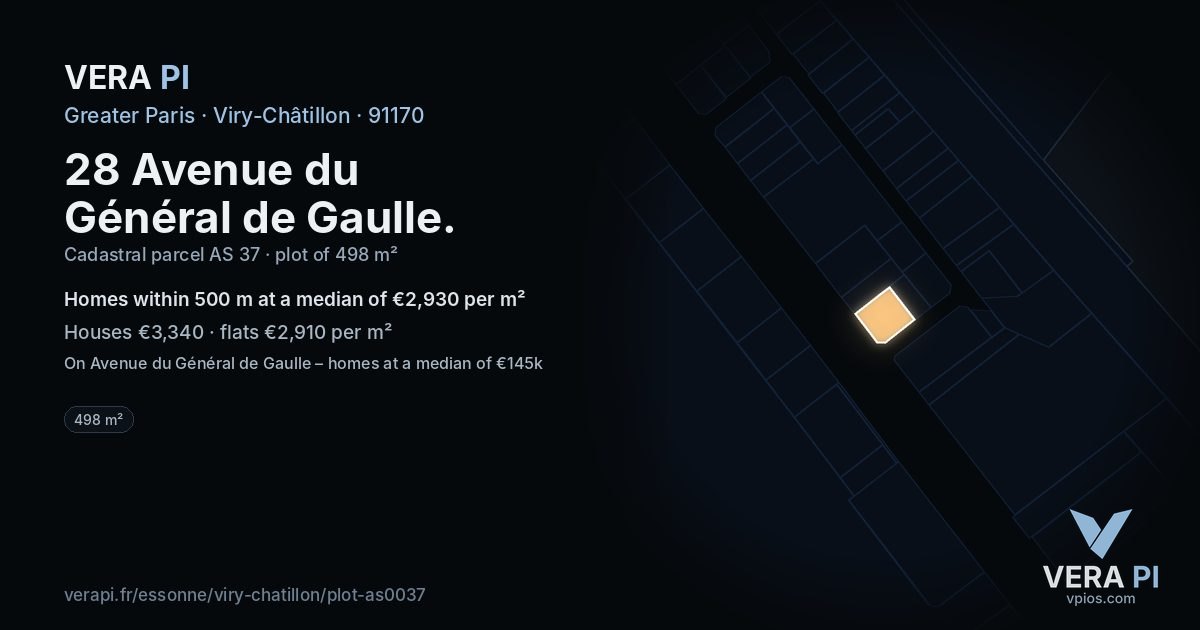 28 Avenue du Général de Gaulle, Viry-Châtillon at night – the plot lit, the parcels around coloured by the prices near them