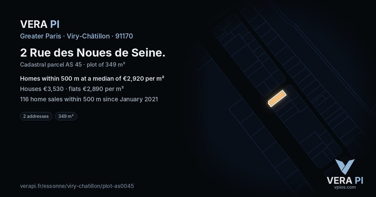 2 Rue des Noues de Seine, Viry-Châtillon at night – the plot lit, the parcels around coloured by the prices near them
