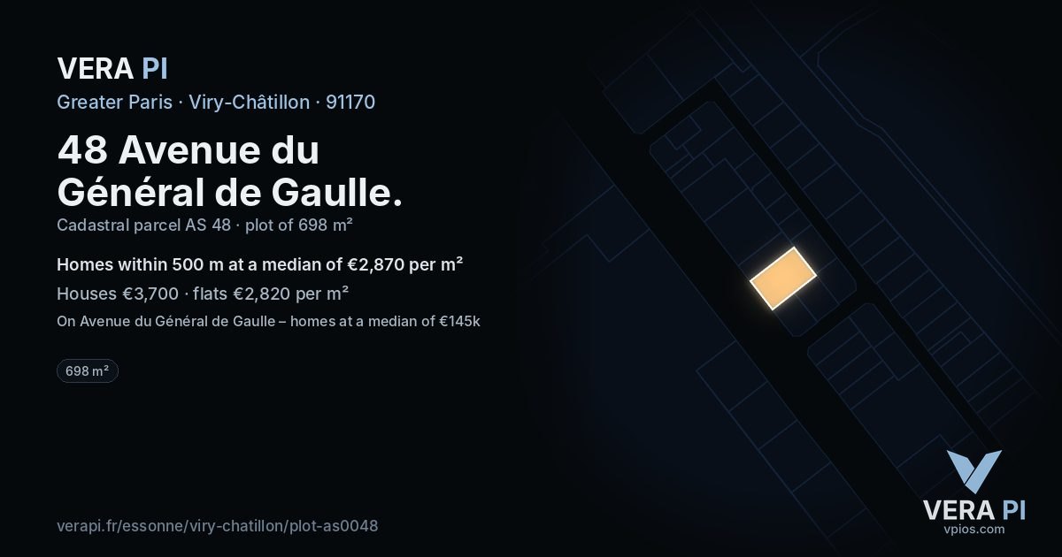 48 Avenue du Général de Gaulle, Viry-Châtillon at night – the plot lit, the parcels around coloured by the prices near them