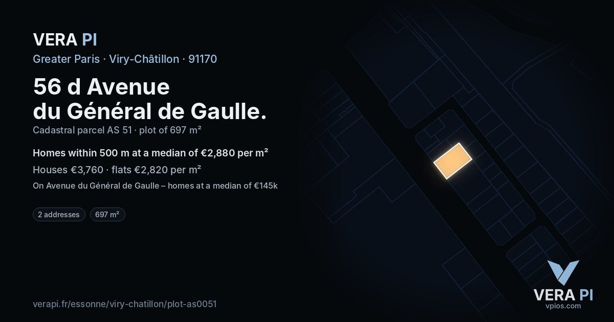 56 d Avenue du Général de Gaulle, Viry-Châtillon at night – the plot lit, the parcels around coloured by the prices near them