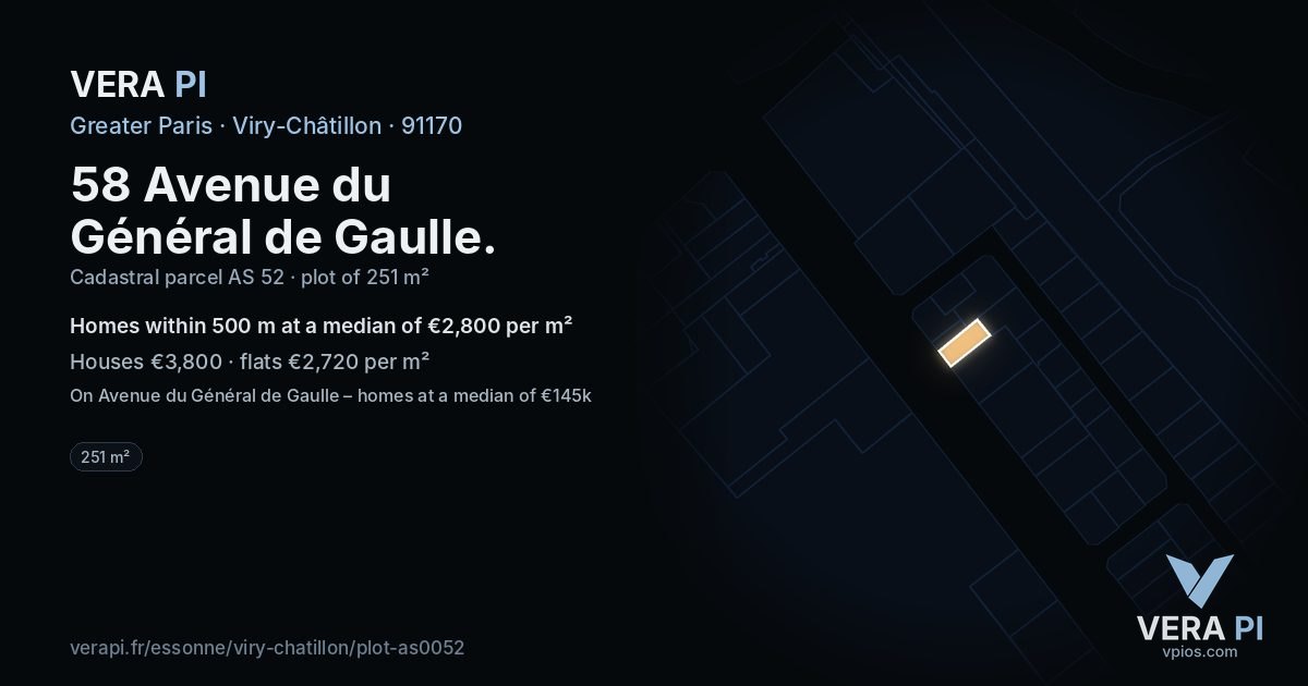 58 Avenue du Général de Gaulle, Viry-Châtillon at night – the plot lit, the parcels around coloured by the prices near them