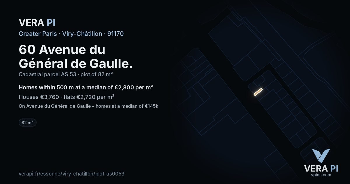60 Avenue du Général de Gaulle, Viry-Châtillon at night – the plot lit, the parcels around coloured by the prices near them