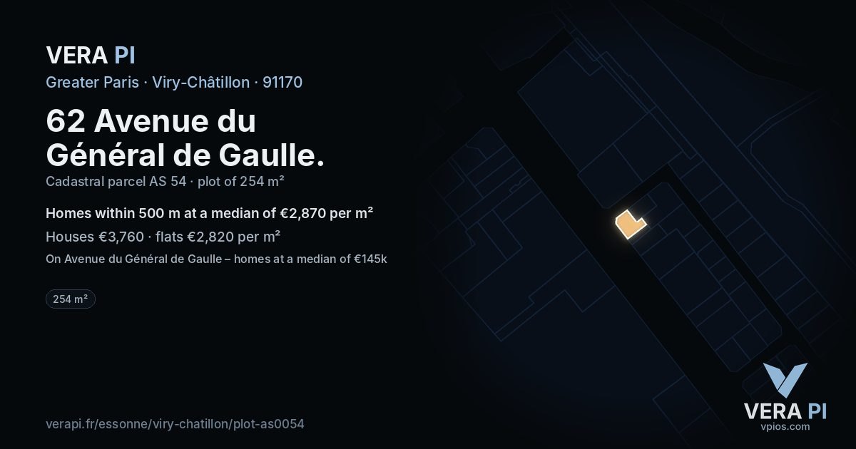 62 Avenue du Général de Gaulle, Viry-Châtillon at night – the plot lit, the parcels around coloured by the prices near them