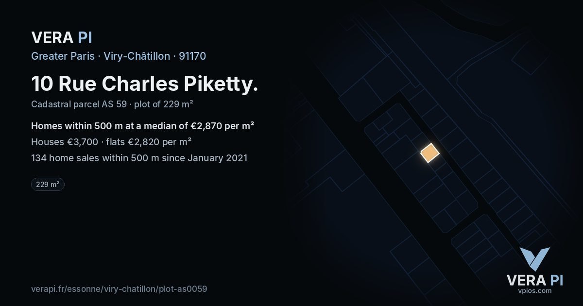 10 Rue Charles Piketty, Viry-Châtillon at night – the plot lit, the parcels around coloured by the prices near them