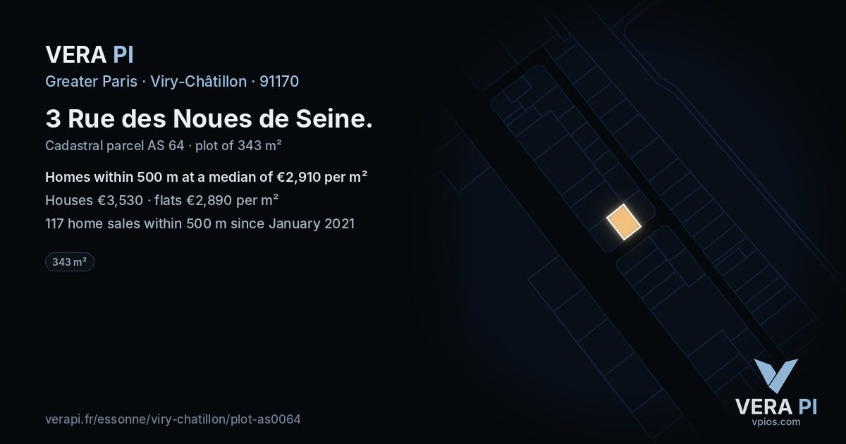 3 Rue des Noues de Seine, Viry-Châtillon at night – the plot lit, the parcels around coloured by the prices near them