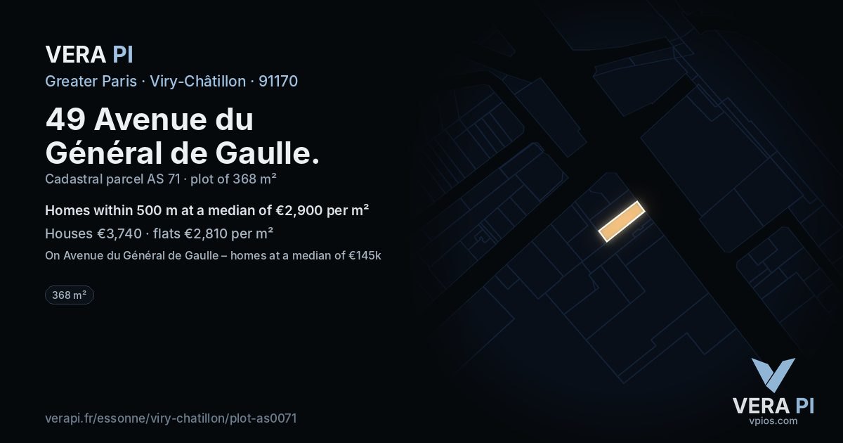 49 Avenue du Général de Gaulle, Viry-Châtillon at night – the plot lit, the parcels around coloured by the prices near them