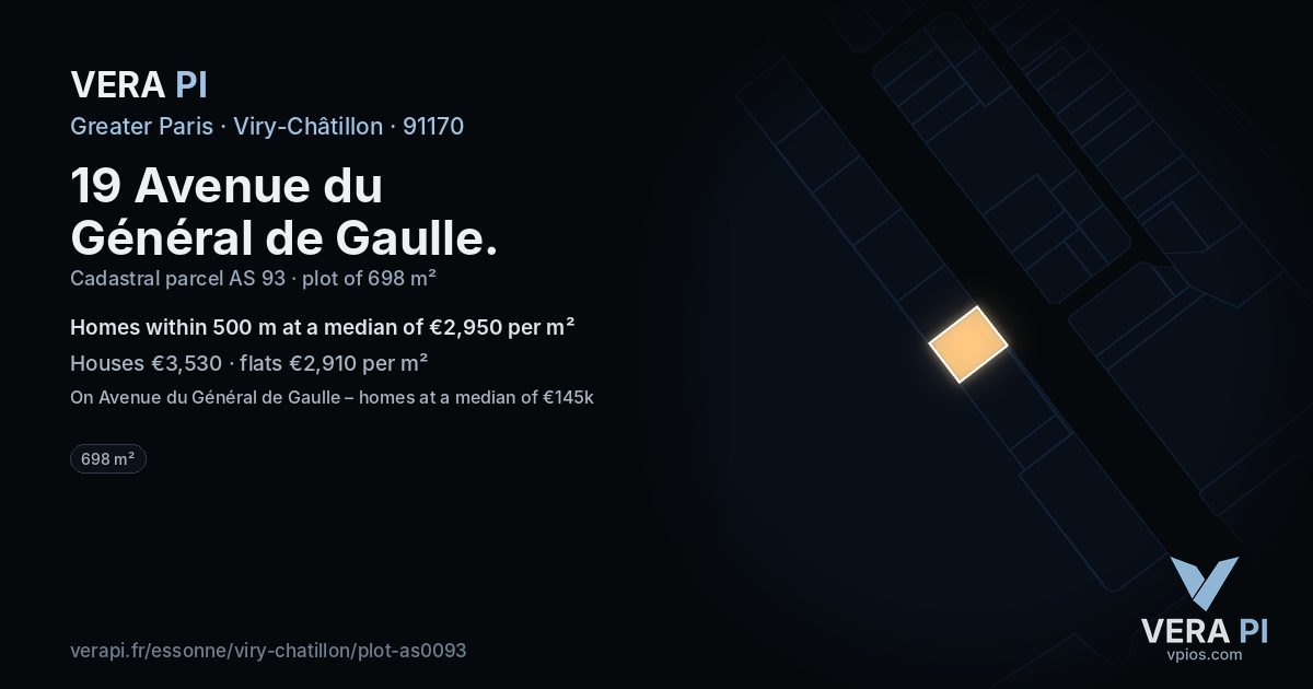 19 Avenue du Général de Gaulle, Viry-Châtillon at night – the plot lit, the parcels around coloured by the prices near them