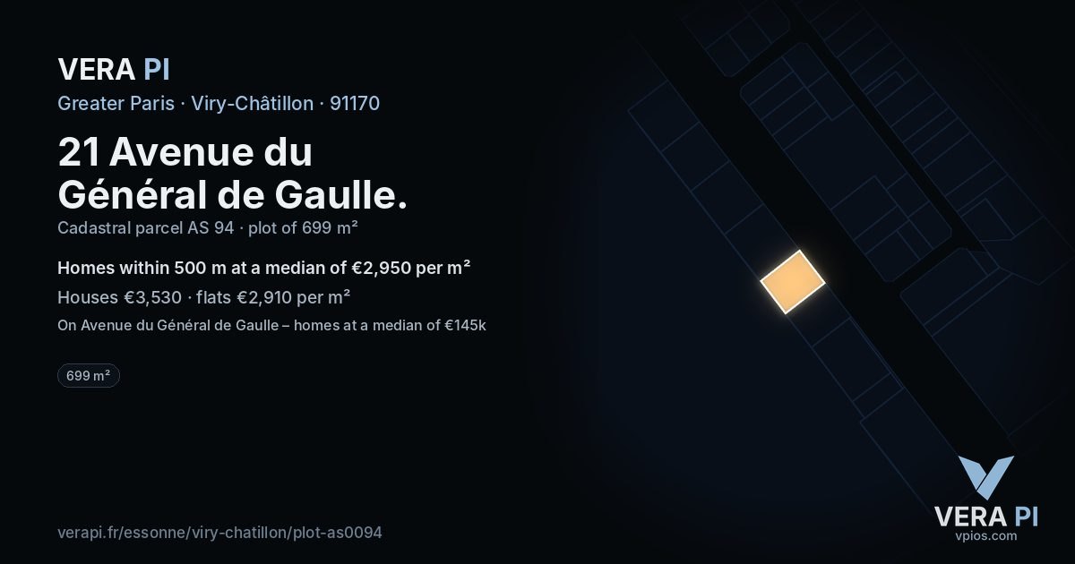 21 Avenue du Général de Gaulle, Viry-Châtillon at night – the plot lit, the parcels around coloured by the prices near them