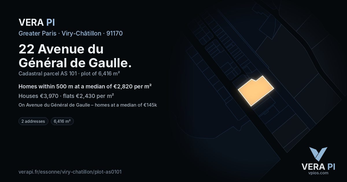 22 Avenue du Général de Gaulle, Viry-Châtillon at night – the plot lit, the parcels around coloured by the prices near them