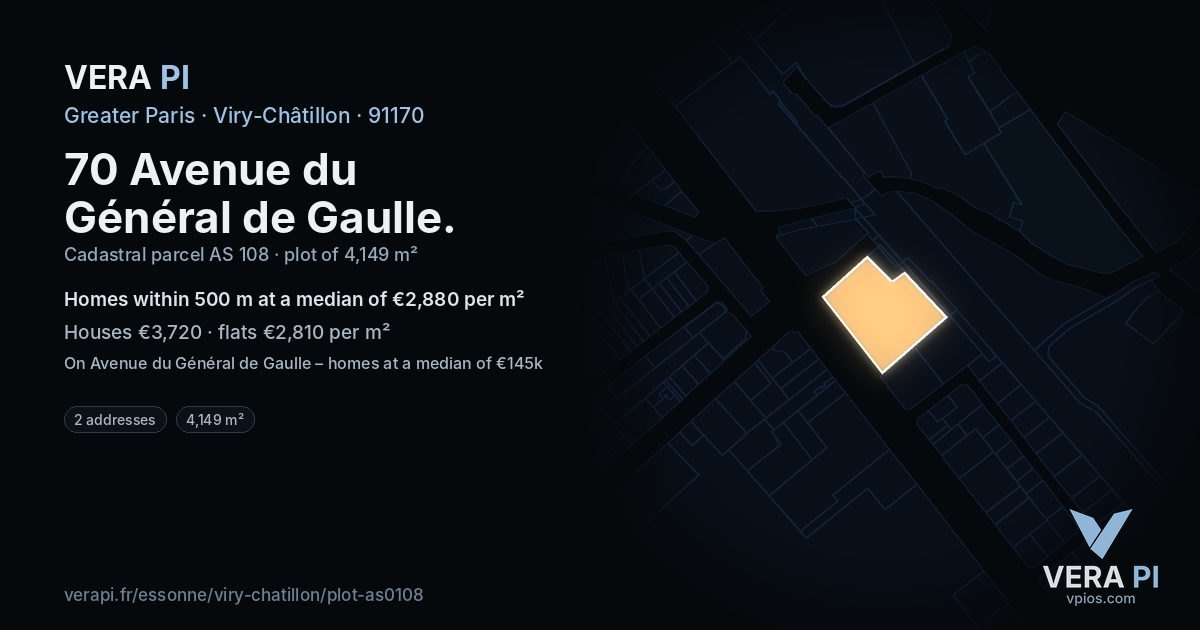 70 Avenue du Général de Gaulle, Viry-Châtillon at night – the plot lit, the parcels around coloured by the prices near them
