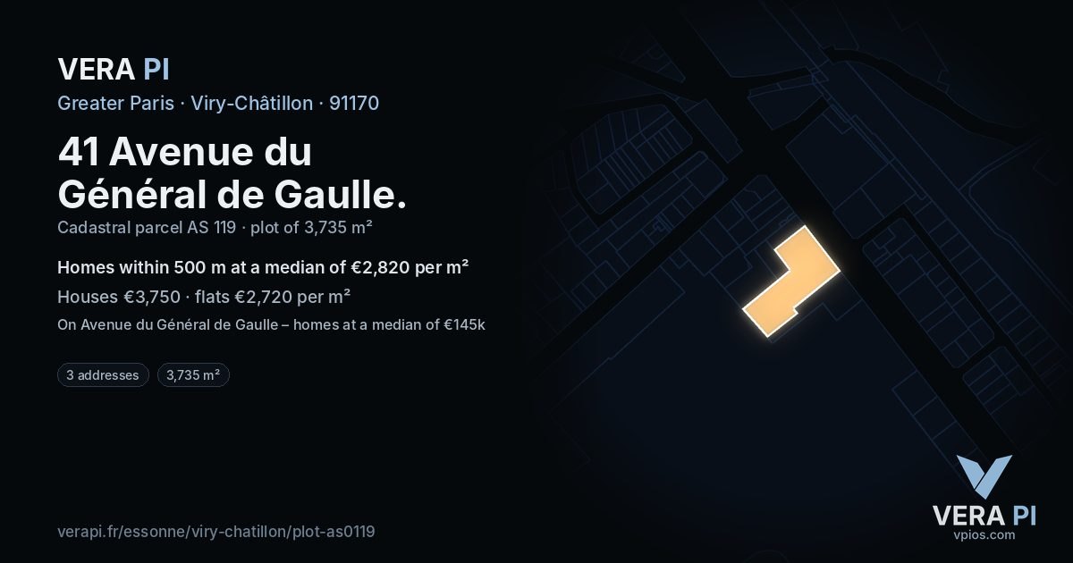 41 Avenue du Général de Gaulle, Viry-Châtillon at night – the plot lit, the parcels around coloured by the prices near them