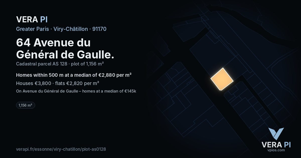 64 Avenue du Général de Gaulle, Viry-Châtillon at night – the plot lit, the parcels around coloured by the prices near them