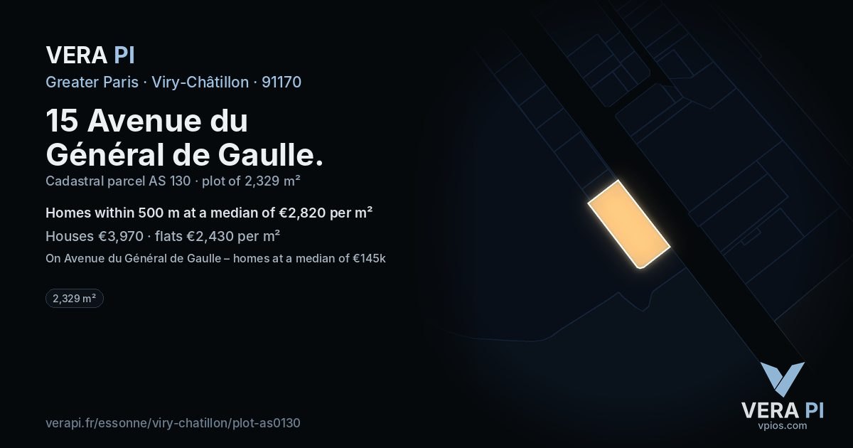 15 Avenue du Général de Gaulle, Viry-Châtillon at night – the plot lit, the parcels around coloured by the prices near them