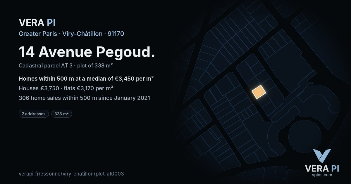14 Avenue Pegoud, Viry-Châtillon at night – the plot lit, the parcels around coloured by the prices near them
