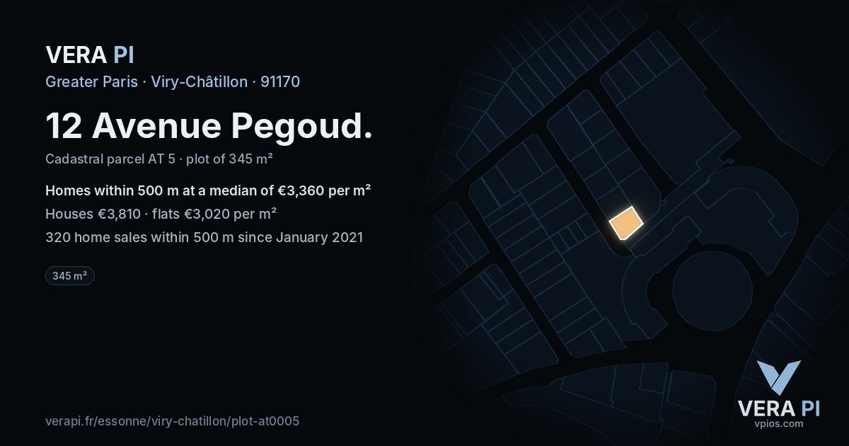 12 Avenue Pegoud, Viry-Châtillon at night – the plot lit, the parcels around coloured by the prices near them