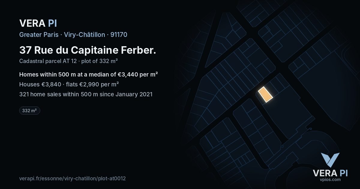 37 Rue du Capitaine Ferber, Viry-Châtillon at night – the plot lit, the parcels around coloured by the prices near them