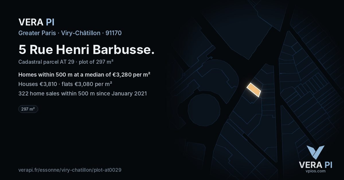 5 Rue Henri Barbusse, Viry-Châtillon at night – the plot lit, the parcels around coloured by the prices near them