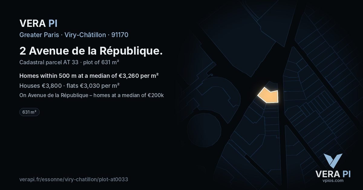 2 Avenue de la République, Viry-Châtillon at night – the plot lit, the parcels around coloured by the prices near them