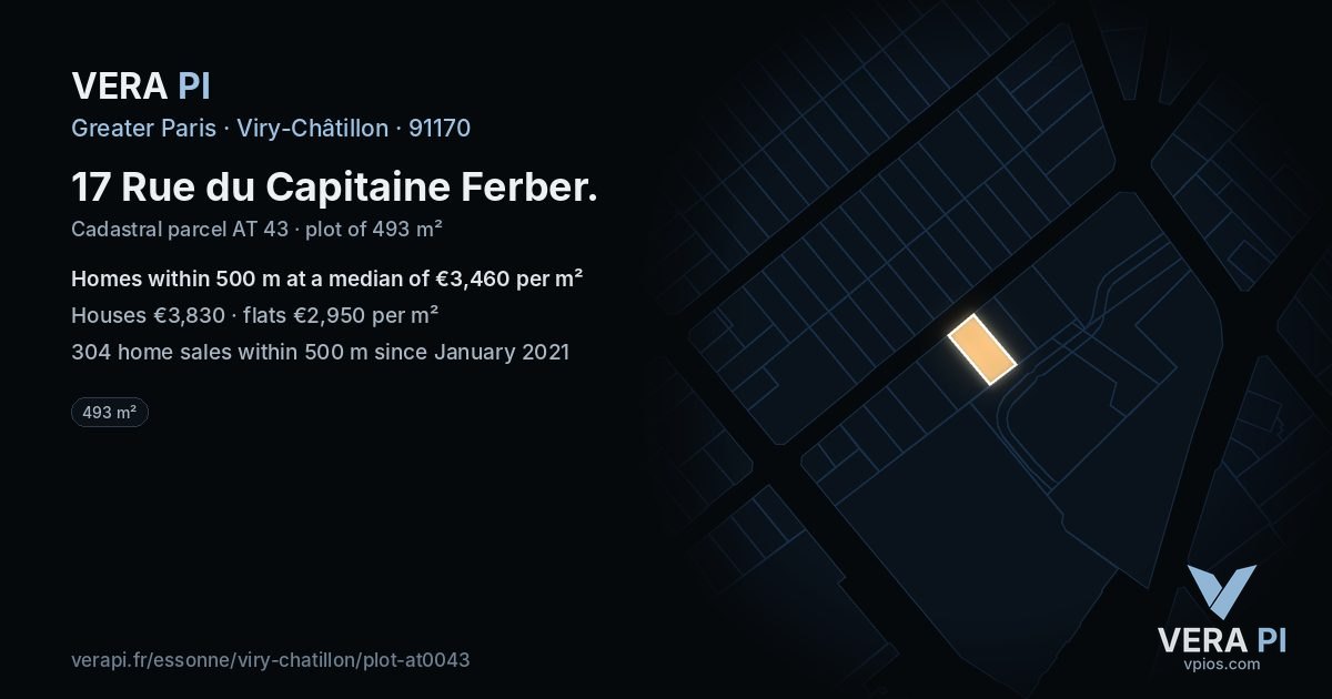 17 Rue du Capitaine Ferber, Viry-Châtillon at night – the plot lit, the parcels around coloured by the prices near them