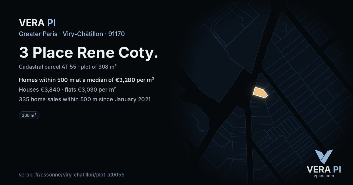 3 Place Rene Coty, Viry-Châtillon at night – the plot lit, the parcels around coloured by the prices near them