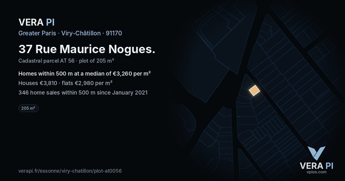 37 Rue Maurice Nogues, Viry-Châtillon at night – the plot lit, the parcels around coloured by the prices near them
