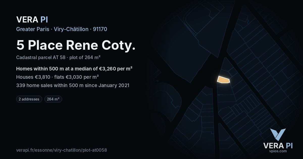 5 Place Rene Coty, Viry-Châtillon at night – the plot lit, the parcels around coloured by the prices near them