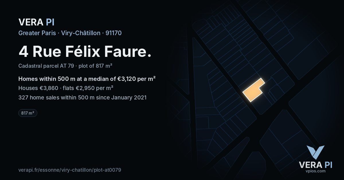 4 Rue Félix Faure, Viry-Châtillon at night – the plot lit, the parcels around coloured by the prices near them